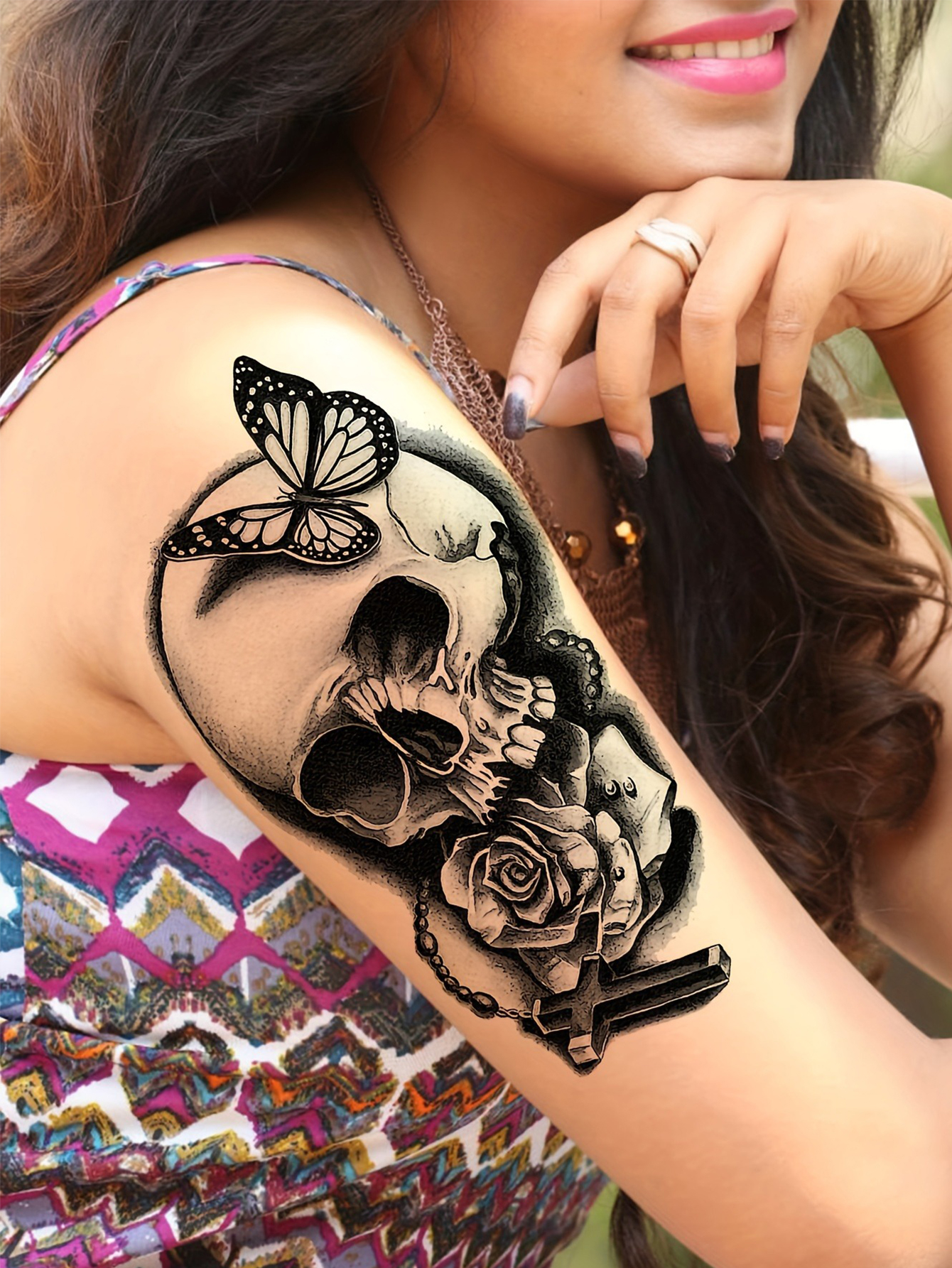Realistic Death Skull Temporary Tattoo